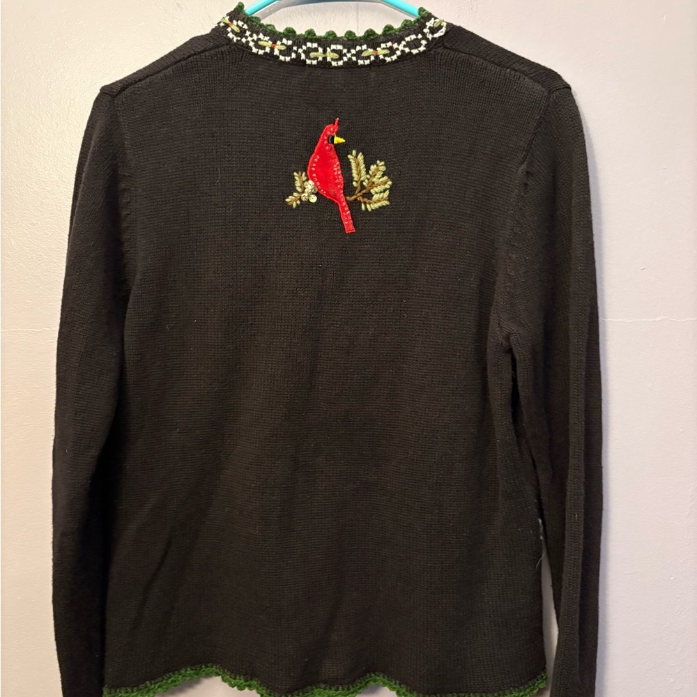 Reference Point cardinal embroidery Black Holiday Sweater‎ Medium - Picture 5 of 6